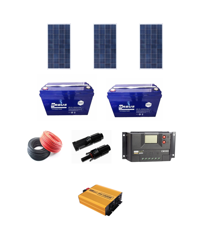 1000W TS Poli Güneş Paneli Paketi (B. Buzdolabı+TV+Ayd+Şarj+Laptop)