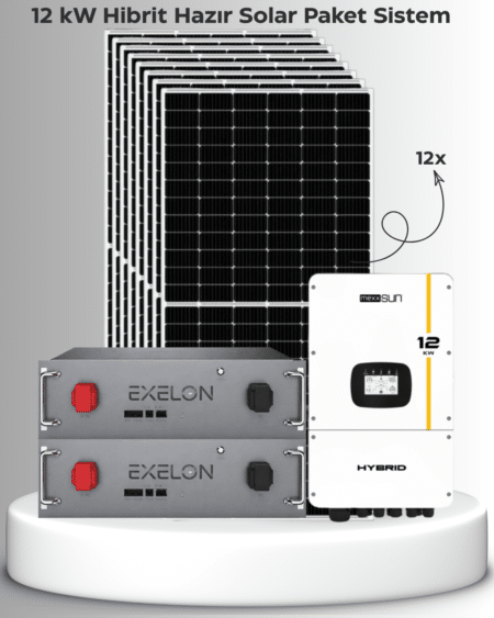 12KW Hibrit Solar Paket Monofaze | 600W Panel + 51.2V 100Ah Lityum