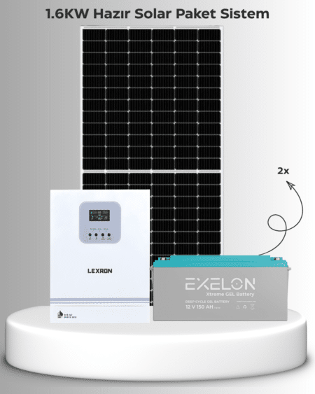 1,6Kw Hazır Solar Paket | 2×600W Bifacial Panel + 2×150AH Jel Akü | Mppt Akıllı Inverter Off-Grid Güneş Enerji Sistemi