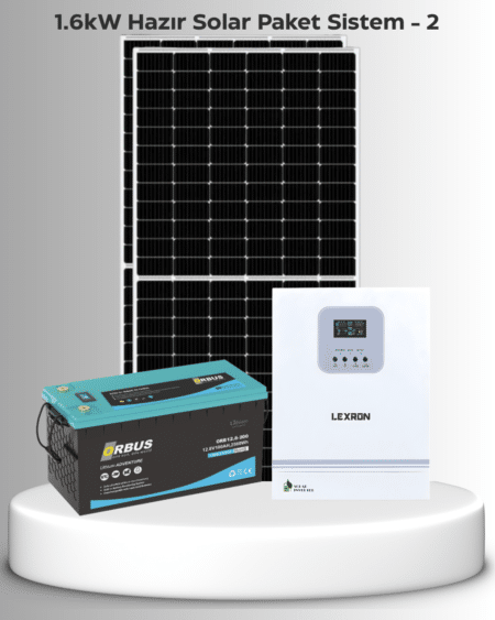 1,6Kw Hazır Solar Paket - 2 | 2×600W Bifacial Panel + 12.8V 200AH Lifepo4 Lityum Akü | Mppt Akıllı Inverter Off-Grid Sistem