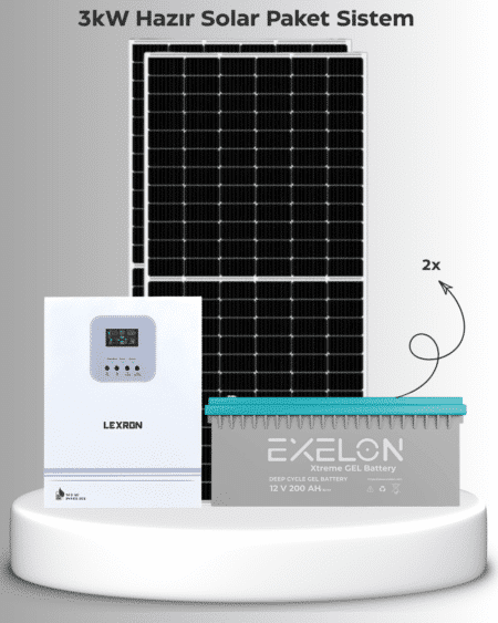 3Kw Hazır Solar Paket | 2×600W Bifacial Panel + 2×200AH Jel Akü | Mppt Akıllı Inverter Off-Grid Sistem