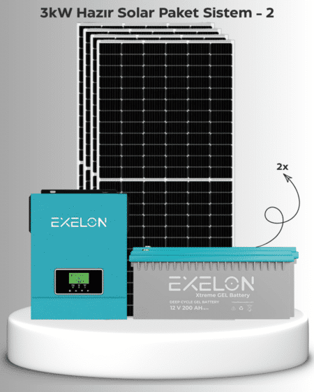 3Kw Hazır Solar Paket - 2 | 4×600W Bifacial Panel + 2×200AH Jel Akü | Mppt Akıllı Inverter Off-Grid Sistem