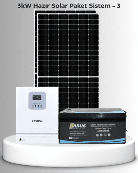 3Kw Hazır Solar Paket- 3 | 2×600W Bifacial Panel + 25.6V 100AH Lifepo4 Lityum Batarya | Mppt Akıllı Inverter Off-Grid Sistem