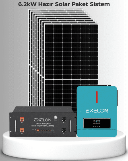 6.2Kw Hazır Solar Paket | 8×600W Bifacial Panel + 48V 100AH Lifepo4 Lityum Batarya | Mppt Akıllı Inverter Off-Grid Sistem