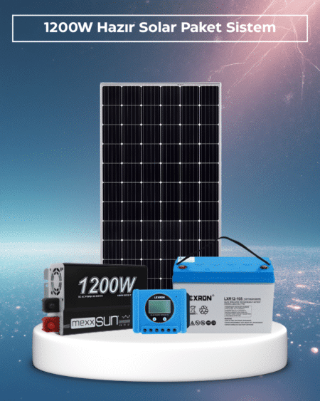 1200W Hazır Solar Paket | 400W Panel + 2×100AH Jel Akü | PWM Şarj Kontrol Off-Grid Güneş Enerji Sistemi