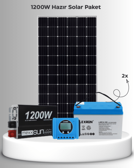 1200W Hazır Solar Paket | 400W Panel + 2×100AH Jel Akü | PWM Şarj Kontrol Off-Grid Güneş Enerji Sistemi